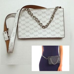 Michael Kors Pull Chain Belt Bag Size S Vegan Leather White Logo MK